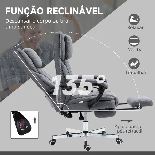 Cadeira de Escritório com 6 Pontos de Massagem com Vibração Reclinável com Altura Ajustável 65x61x101 - 113 cm Cinza