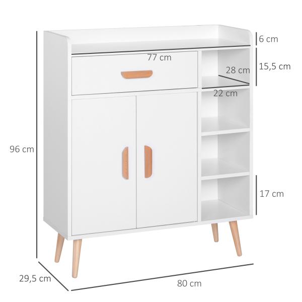 Aparador multiuso para cozinha sala de jantar 80x29,5x96cm Branco