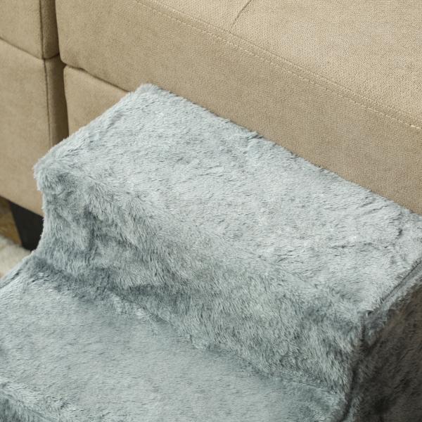 Escada para Animais de Estimação com 3 Degraus 2 em 1 com Capa Removível e Lavável Escada para Cães Gatos 35x46x35 cm Cinza