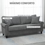 Sofá de 2 Lugares Estofado em Poliéster com 2 Almofadas Pés de Madeira de Borracha 196x80,5x89cm Cinza