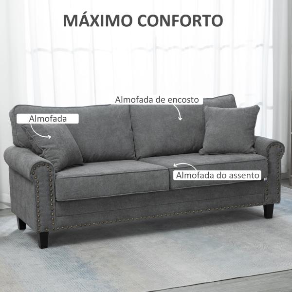 Sofá de 2 Lugares Estofado em Poliéster com 2 Almofadas Pés de Madeira de Borracha 196x80,5x89cm Cinza