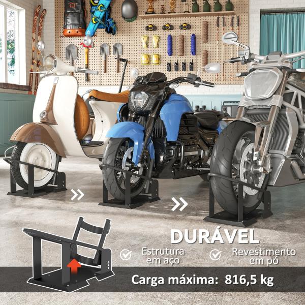 Cavalete de Moto Carga 816,5 kg Suporte para Roda Dianteira de Motocicleta com Altura Ajustável em 3 Níveis para Rodas Ø38,1 - 53,34 cm Preto