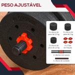 Conjunto de halteres 2 em 1 25 kg com barra ajustável Treinamento de força e levantamento de peso para ginasio preto