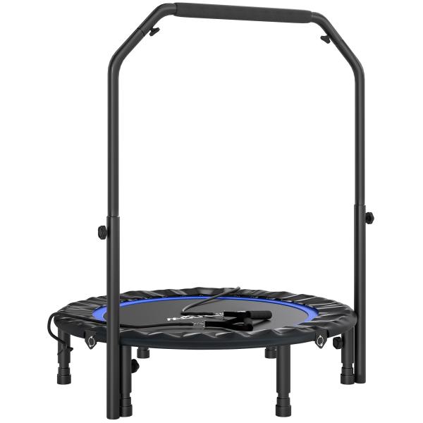 Trampolim de Fitness Ø102 cm Dobrável com Guiador Ajustável de 4 Níveis e Bandas para Treino de Pernas e Corpo Azul