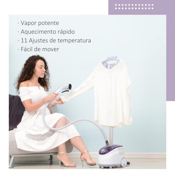 Ferro de Engomar a Vapor com Depósito de 1,8L e Temperatura Ajustável em 11 Níveis 21,5x30x150 cm Branco e Roxo