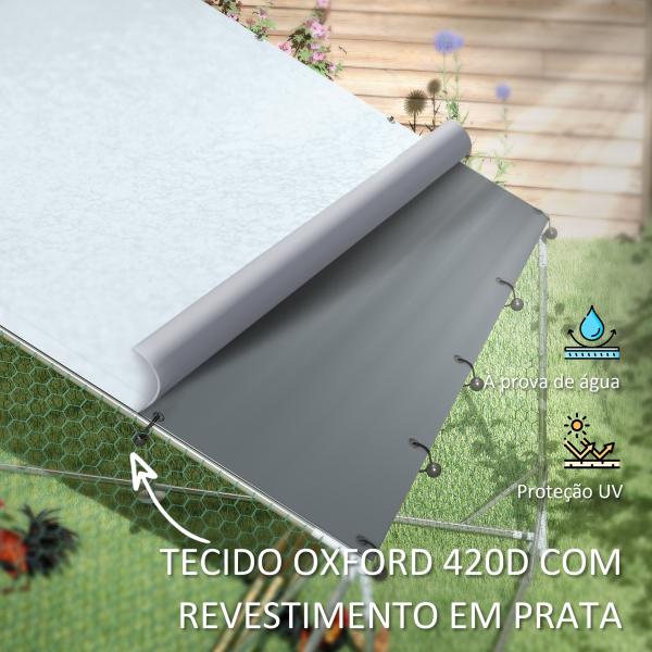 Galinheiro para Exterior 3x6 m Galinheiro de Aço Galvanizado com Comedouro Suspenso Tipo Espeto Poleiro Anti - UV Prata