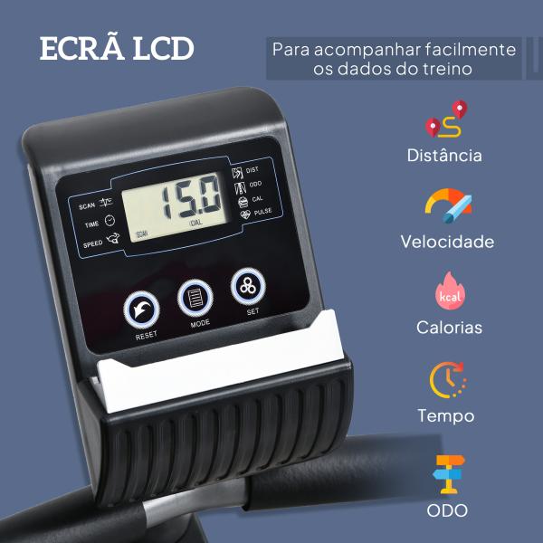 Bicicleta ergométrica reclinável com tela LCD e volante de 3 kg resistência magnética de 8 níveis assento ajustável 121,5 - 136x62,5x98 cm Cinza
