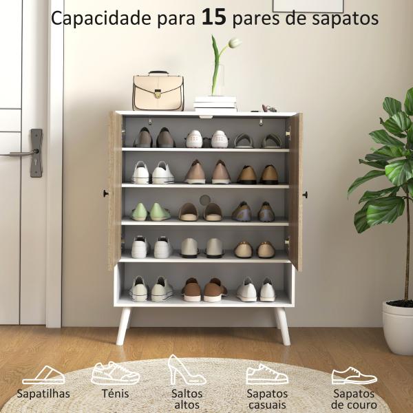 Sapateira com Desenho em Espiga Prateleiras Ajustáveis Compartimento Aberto para 15 Pares de Sapatos 75x35x97 cm Branco e Madeira