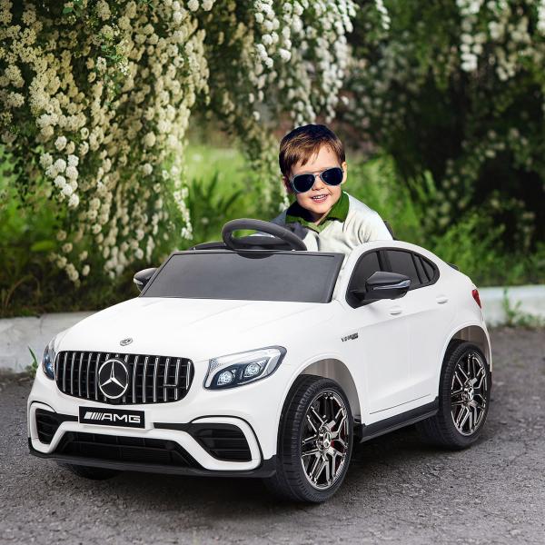 Carro Elétrico Infantil Mercedes AMG 12V com Controle Remoto Música Luzes Abertura da Porta Passeio para Crianças 3 - 5 Anos Branco 115x70x55 cm