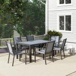 Conjunto de Mesa e Cadeiras de Jardim com Cadeiras Empilháveis e Estrutura de Aço para Terraço e Pátio Cinzento Claro