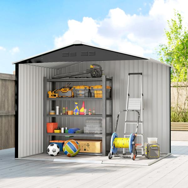 Abrigo de Jardim Exterior 3,6 m² 236x171x191 cm com Portas Deslizantes e Aberturas de Ventilação Cinzento Escuro