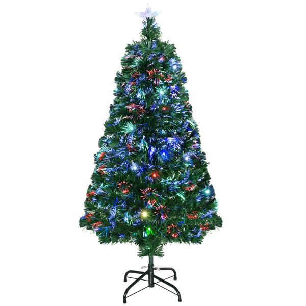 Árvore de Natal 120 cm Árvore de Natal Artificial com 130 Ramos 16 Luzes LED e Fibra Óptica Ø60x120 cm Verde