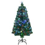 Árvore de Natal 120 cm Árvore de Natal Artificial com 130 Ramos 16 Luzes LED e Fibra Óptica Ø60x120 cm Verde
