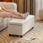 Banco de Arrumação Capacidade de 84 L Estofado em Veludo Banco Pé de Cama para Dormitório 112x42x40 cm Bege