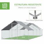 Galinheiro Exterior Grande 24 m² Gaiola para 16 - 24 Galinhas 3x8x2 m Galinheiro de Aço Galvanizado com Cobertura de PE e Porta com Fecho para Patos e Coelhos Prateado