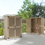 Armário de Jardim de Madeira 0,83 m² 127x65x168 cm com 2 Portas de Persiana 2 Prateleiras 2 Alças e Telhado Impermeável Natural