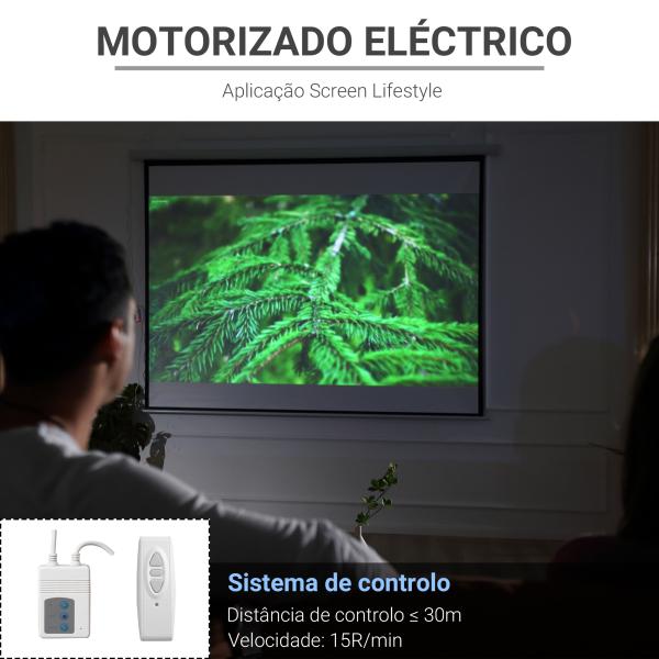 Tela de Projeção Elétrica 120 Polegadas Formato 4:3 com Comando à Distância 244x183 cm Branco