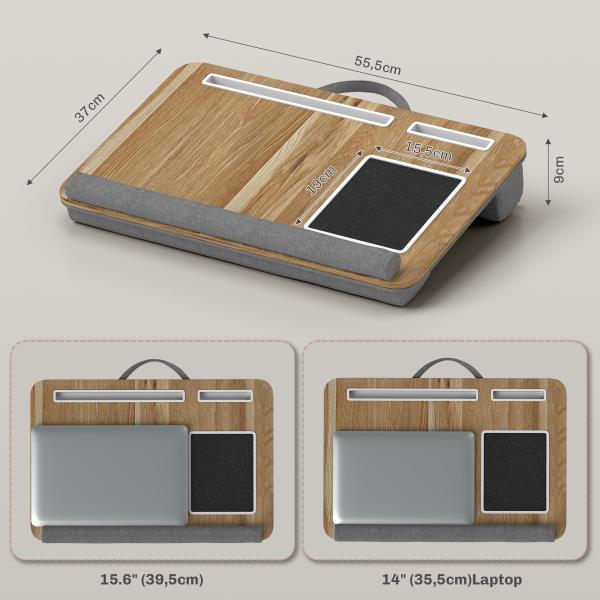 Suporte para Portátil com Amofada Ranhura para Tablet Almofada para Mouse Apoio para os Punhos Mesa para Portátil 55,5x37x9 cm Carvalho