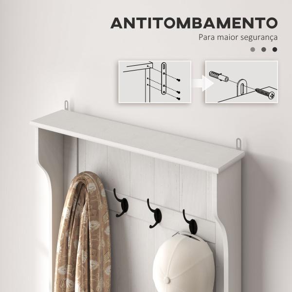Móvel de Entrada com Cabide, Banco e Arrumação Branco Moderno 71,5x39,5x170 cm