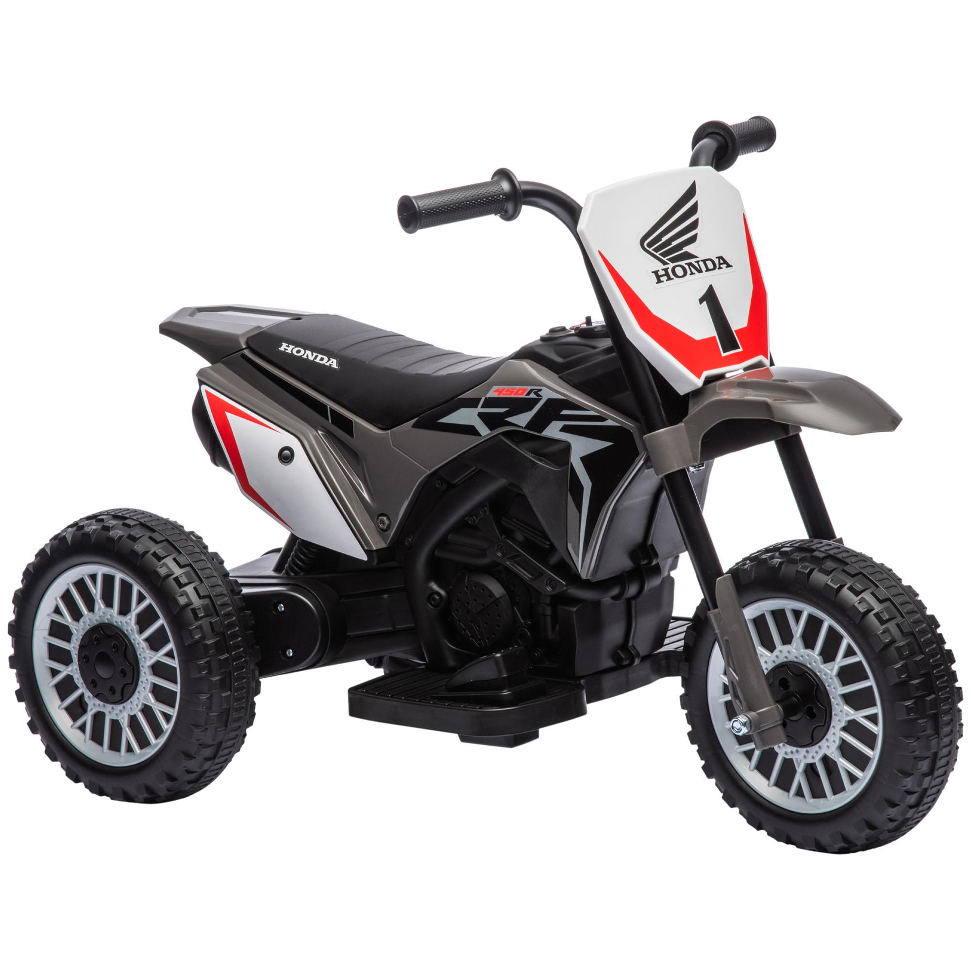 Mota Elétrica com Licença Honda CRF450RL Bateria 6V com Velocidade 3km/h Buzina e Som de Arranque 71x40,5x43,5 cm Cinza