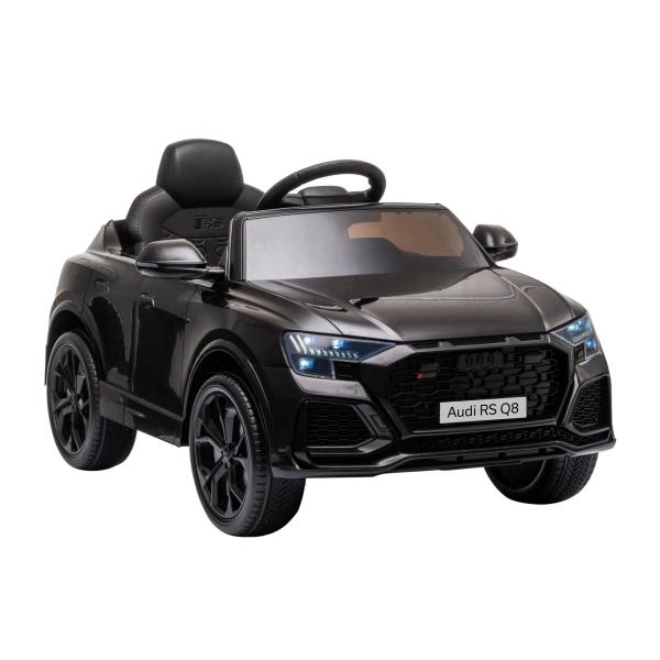 Carro Elétrico Infantil para Crianças de 3 - 5 Anos Licença Audi RS Q8 com Bateria 6V Controle a Distância Música MP3 Buzina e Luzes Velocidade Máx. 3km/h 101x62x51cm Preto