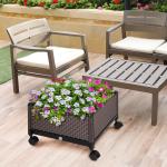 Floreira com Rodas com Orifícios de Drenagem para Cultivo de Plantas em Exterior Pátio 50x50x33cm Marrom