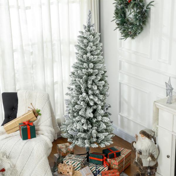 Árvore de Natal Artificial Coberta de Neve 180 cm com 479 Ramos e Suporte de Metal Árvore Natalícia para Sala Interior Verde