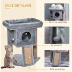 Arranhador para Gatos Pequenos Arranhador para Gatos com Poste de Juta Rampa Caverna e Bola Suspensa 40x40x57 cm Cinza