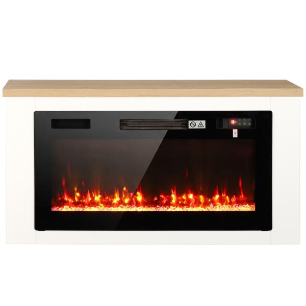 Lareira Elétrica de Pé 900/1800 W com Móvel para TV até 55", 12 Cores de Chama 3D, 5 Níveis de Brilho, Comando à Distância, para 35 m², Branco