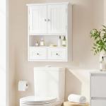 Armário de Parede para Casa de Banho com 2 Portas Prateleira Aberta e 2 Gavetas Estilo Moderno 50,8x17,8x66 cm Branco