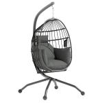 Cadeira Suspensa com Suporte Cadeira Baloiço de Jardim com Cesto Dobrável Almofada e Apoio para a Cabeça 120x88x192 cm Preto