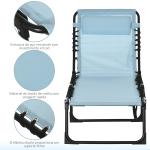 Espreguiçadeira Dobrável com Apoio de Cabeça Reclinável 4 Posições e Estrutura em Aço 189x58x30 cm Azul Claro