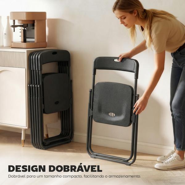 Conjunto de 6 Cadeiras Dobráveis com Encosto Curvo Assento Côncavo com Ventilação 48,5x47x75 cm Preto