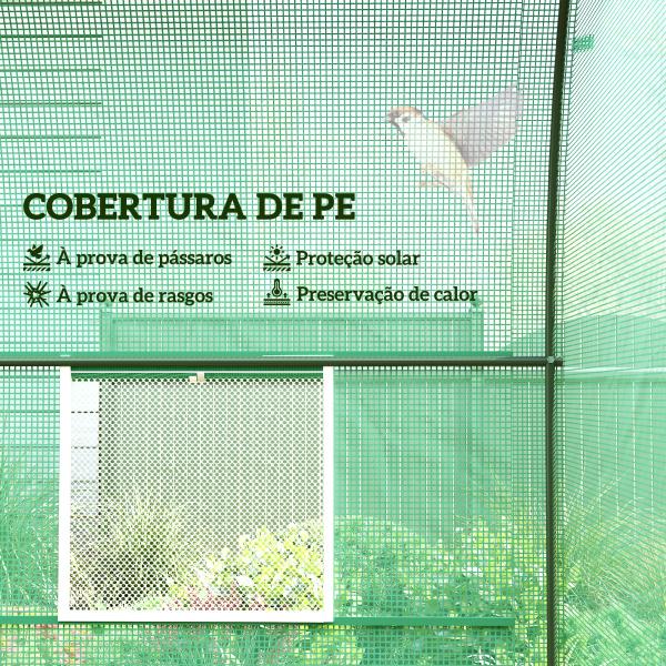 Estufa Tipo Túnel 250x200x200cm Estufa de Jardim com Janelas e Portas Enroláveis para Cultivo de Plantas Verde