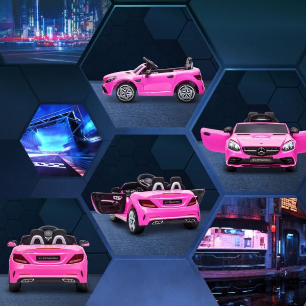 Carro Elétrico Mercedes SLC 300 12V para Crianças de 3 - 6 Anos com Controlo Remoto Faróis LED Buzina Música TF USB e Abertura da Porta 3 - 5km/h 107x62,5x44cm Rosa