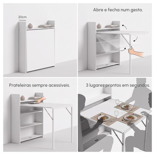 Mesa Dobrável de Jantar Mesa de Cozinha com Folha Abatível 4 Compartimentos Até 3 Pessoas 78,5x91x93 cm Branco