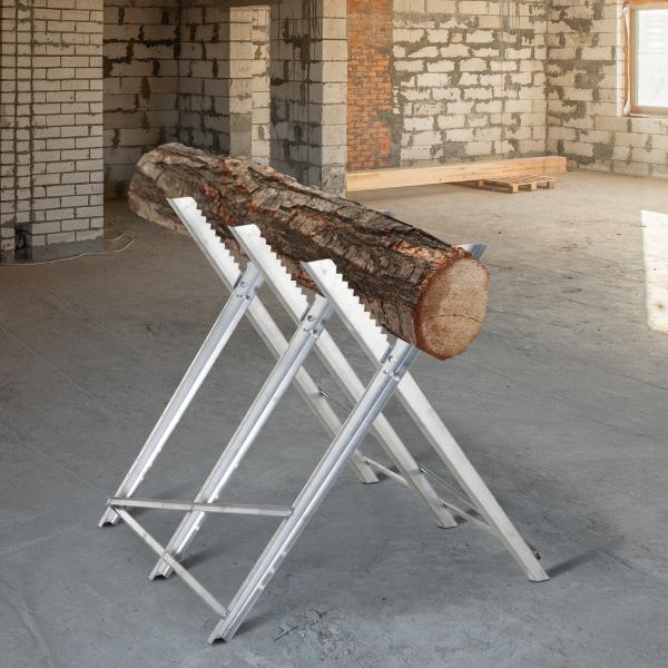 Cavalete para Serrar Dobrável com Altura Ajustável Estrutura Triangular de Metal Suporte para Lenha 83x83x79 cm Prata