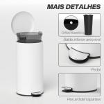 Balde de Lixo para Cozinha 30L com Pedal Tampa com Fechamento Suave e Cubo Amovível 36x30x63,5 cm Creme