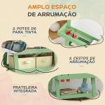 Cavalete de Pintura Infantil 3 em 1 Quadro Dupla Face com Rolo de Papel e Cestos de Arrumação Verde