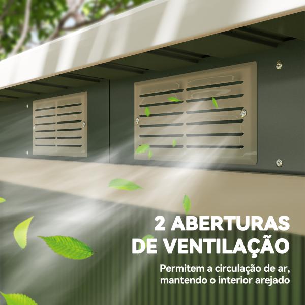 Abrigo de Jardim 280x130x172cm Abrigo de Exterior de Aço Galvanizado com Porta Corredeira e Ventilações Verde Claro