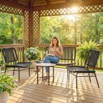 Conjunto Jardim de Vime com 4 Peças Inclui Sofá de 2 Lugares 2 Poltronas e Mesa de Centro com Tampo Metálico Preto