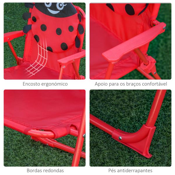 Conjunto de Mesa e Cadeira de Jardim Conjunto de Picnic Dobrável para Crianças Conjunto de Mesa com Chapéu de Sol com Altura Ajustável 100 - 125cm Desenho de Joaninha Vermelho