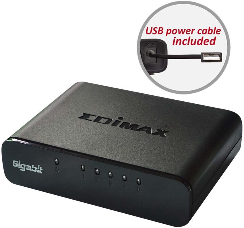Switch de Rede 5 Portas Gigabit (Preto) - EDIMAX