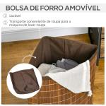 Cesto de Roupa de Bambu Capacidade de 55L Cesto para Roupa Suja com Tampa e Bolsa Amovível 38x38x57cm Marrom