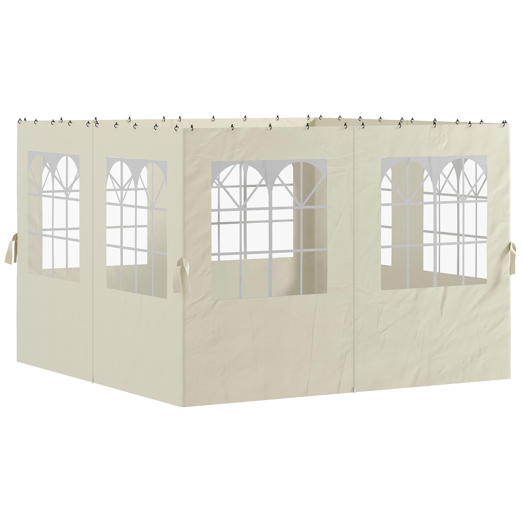 4 Paredes Laterais para Tenda 3x3 m Laterais de Tenda com Ganchos 8 Janelas e Proteção UV Creme