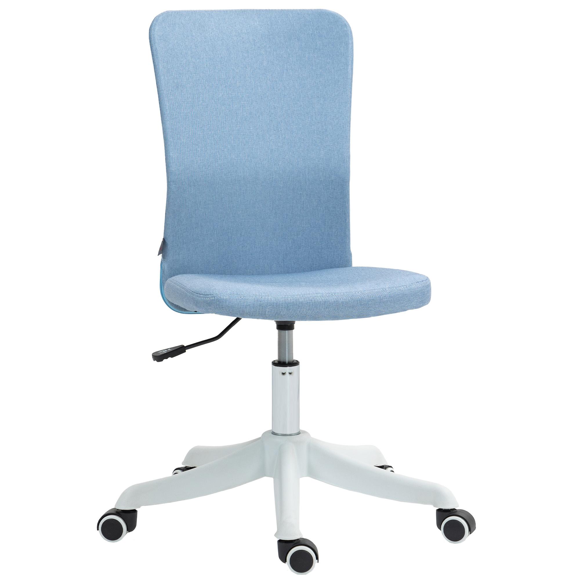 Cadeira de Escritório sem Apoio para os Braços Estofada em Linho Sintético com Altura Ajustável 53x43x85 - 93 cm Azul