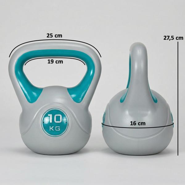 Kettlebell 10kg Peso Russo com Revestimento de PU e Enchimento de Areia para Treinamento 22x16x26cm Azul e Cinza