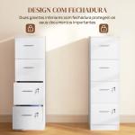 Gaveteiro de Escritório com 4 Gavetas Fechadura e Suportes Ajustáveis para Documentos A4 e Letter Branco 40x42x130,8 cm Branco