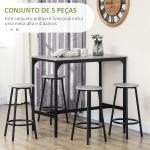 Conjunto de Móveis Altos de Bar com 5 Peças Mesa de Refeição Industrial e 4 Bancos Redondos Cinzento e Preto