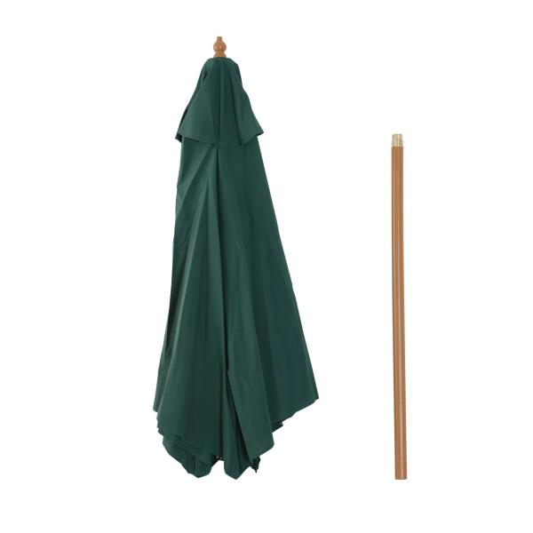 Chapéu de Sol Ø250x230cm Chapéu de Sol com Mastro de Madeira com 6 Hastes Sistema de Polia com Fixação para Jardim Pátio Terraço Verde